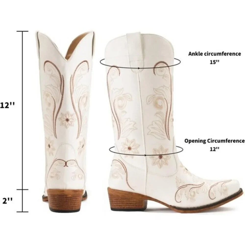 ⭐ IUV Women's Embroidered Cowboy Boots - Mid Calf Western Snip Toe Cowgirl Boots